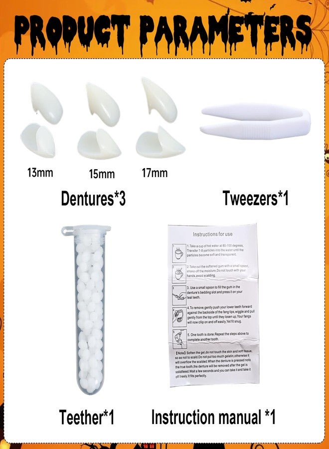 BSOKEIXD 3 Sizes Vampire Fangs Teeth with Adhesive，2 Teeth Glue Vampire Accessories for Cosplay Party Props Halloween Christmas Party， - Image 3
